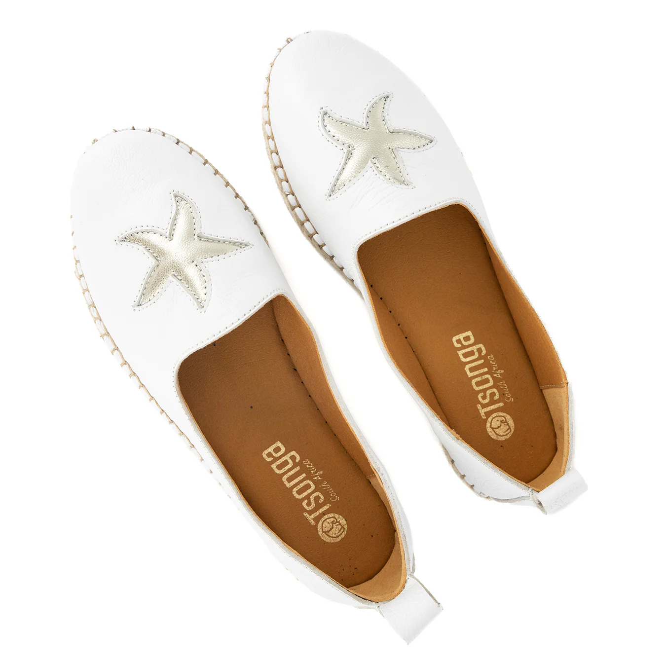 Abimbola : Ladies Leather Espadrille Shoe in White & Bark - Image 4