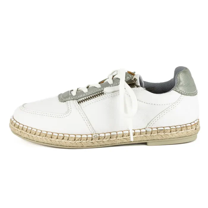 Amara : Ladies Leather Espadrille Sneaker in White & Tallio - Image 3