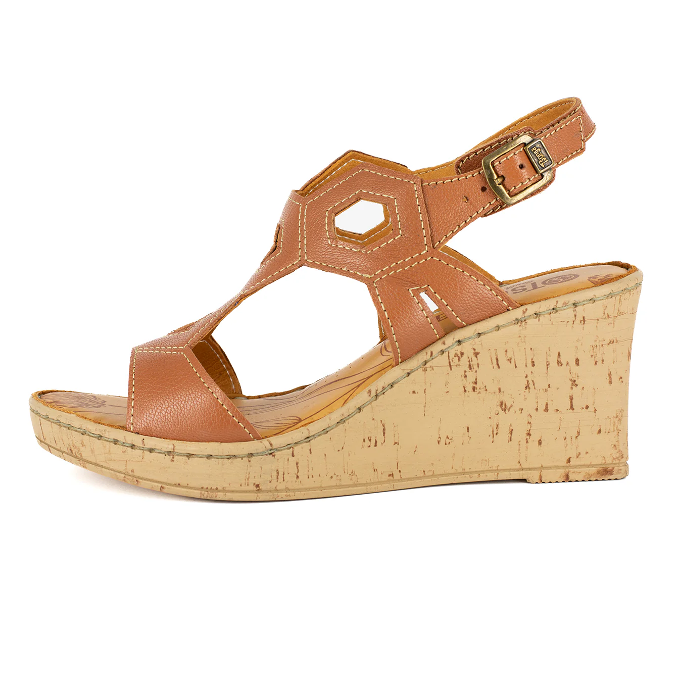 Amondi : Ladies High-Heeled Leather Sandal in Oak - Image 3