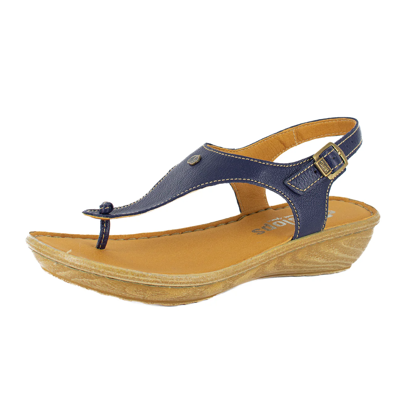 Barundi : Ladies Leather Tslops Wedge Heel Sandals in Marine Cayak - Image 3
