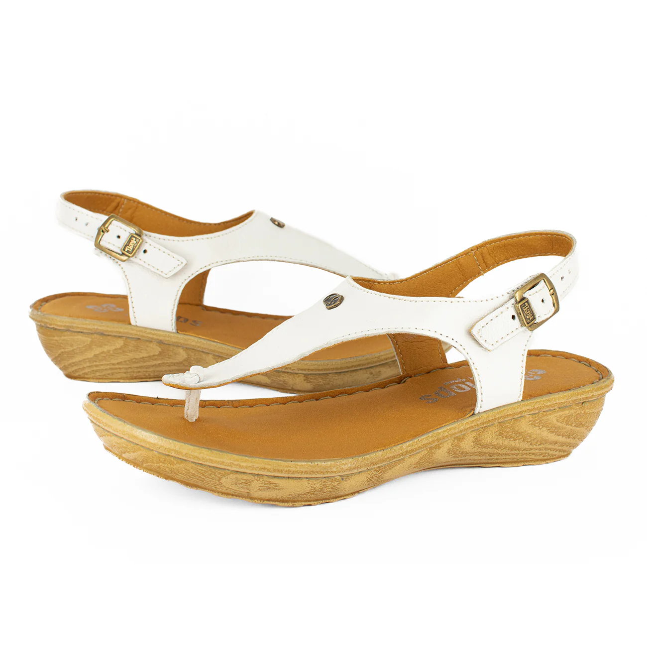 Barundi : Ladies Leather Tslops Wedge Heel Sandals in White Nappa - Image 2