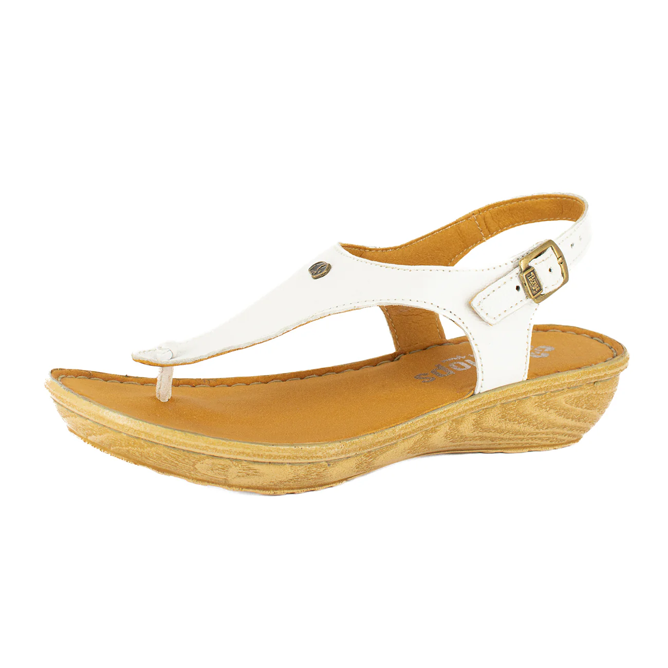 Barundi : Ladies Leather Tslops Wedge Heel Sandals in White Nappa - Image 3