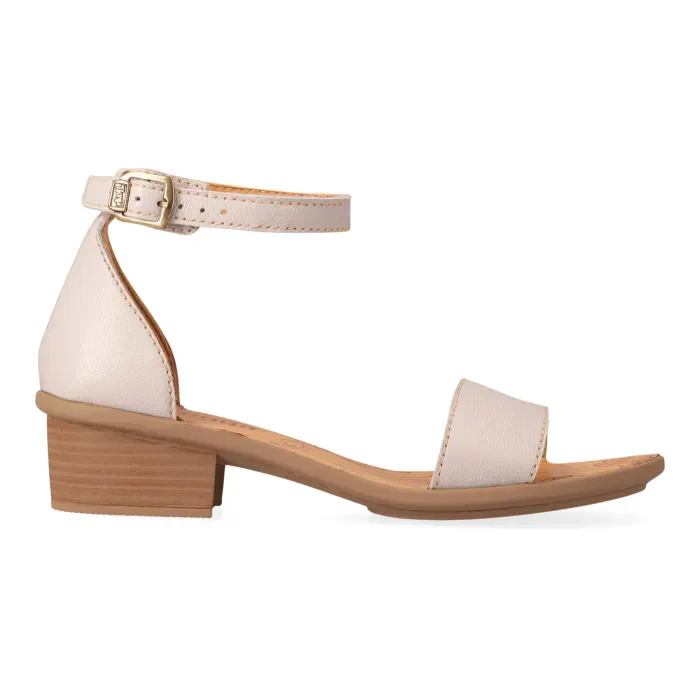 Beira : Ladies Leather Sandal in Cream - Image 3