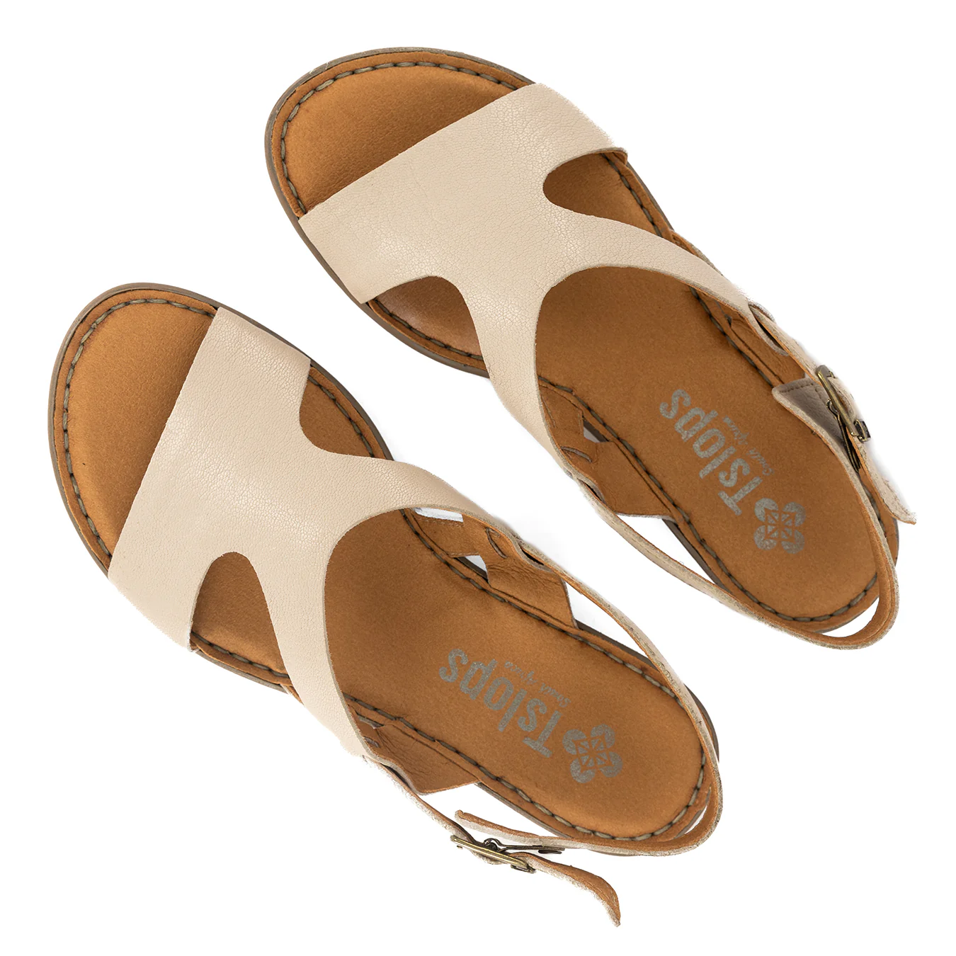 Butembo : Ladies Leather Tslops Sandal in Cream Cayak - Image 5
