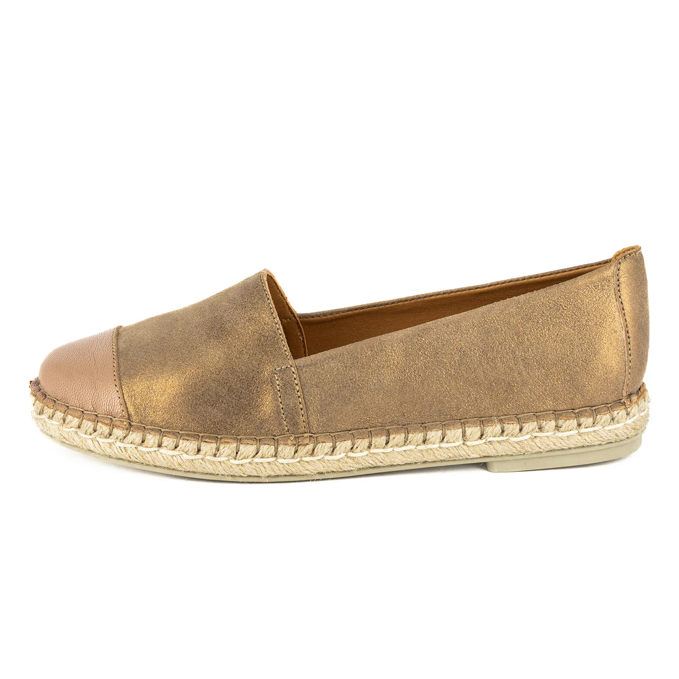 Consisela : Ladies Leather Espadrille Shoe in Beige & Timber - Image 3