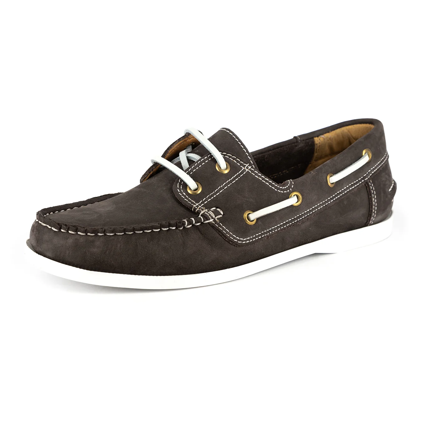 Exwaya : Mens Leather Boat Shoe in Choc Nubuck - Image 3