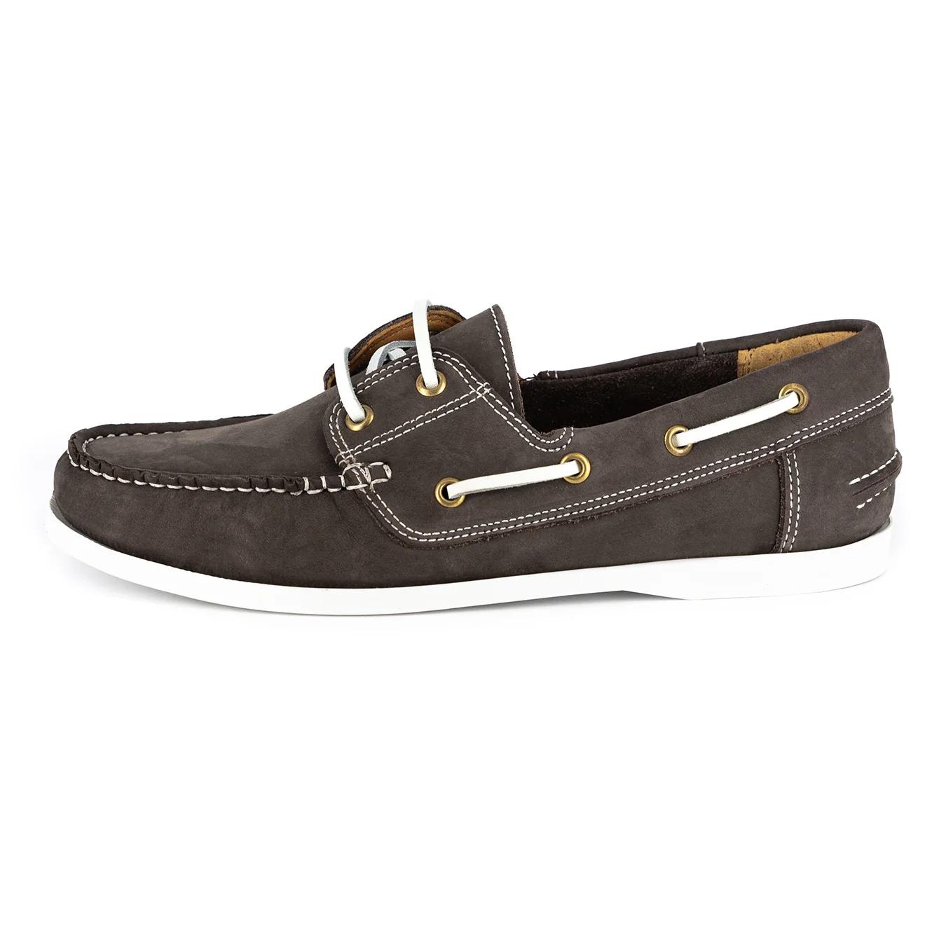Exwaya : Mens Leather Boat Shoe in Choc Nubuck - Image 4