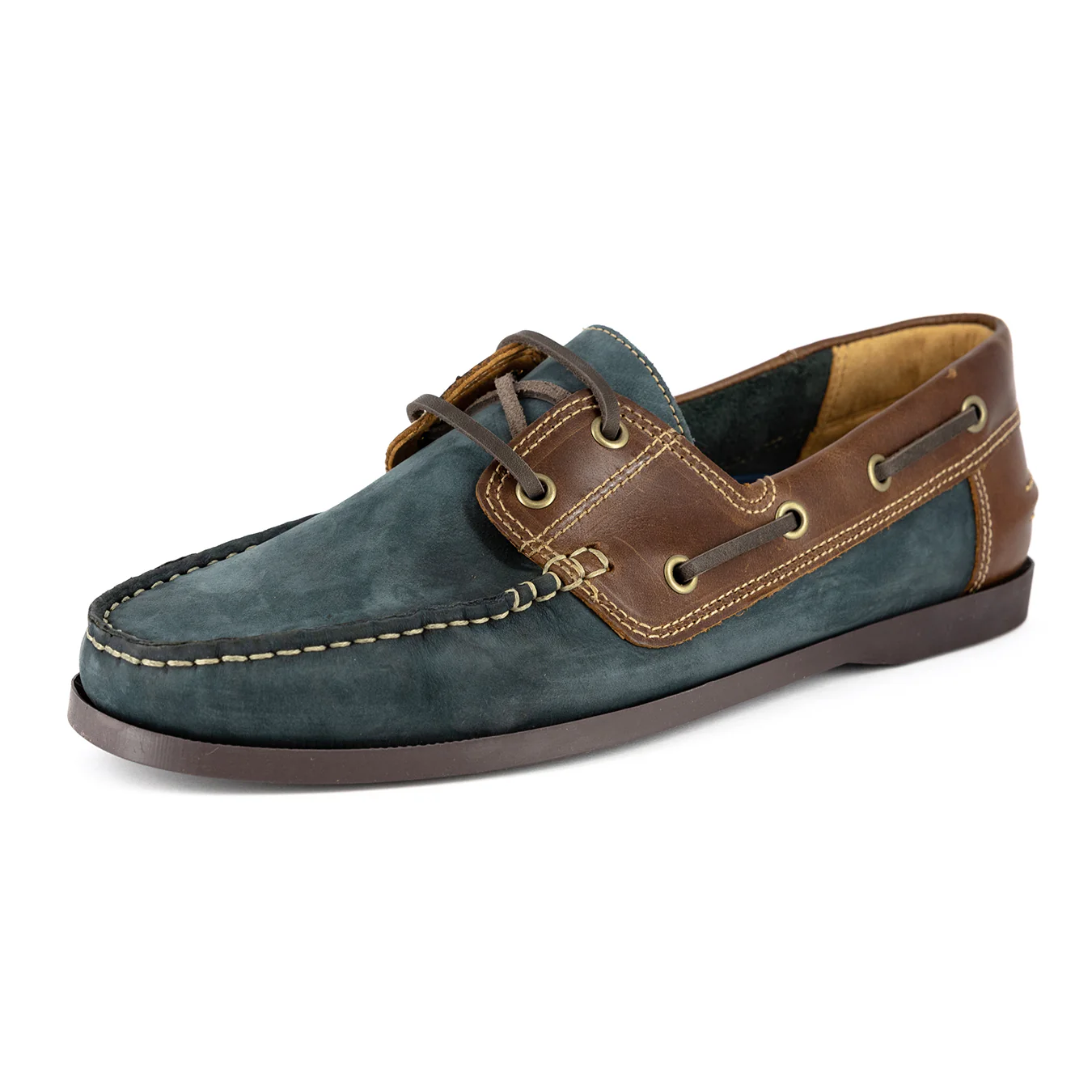 Exwaya : Mens Leather Boat Shoe in Marine Nubuck & Brown Carvano - Image 3