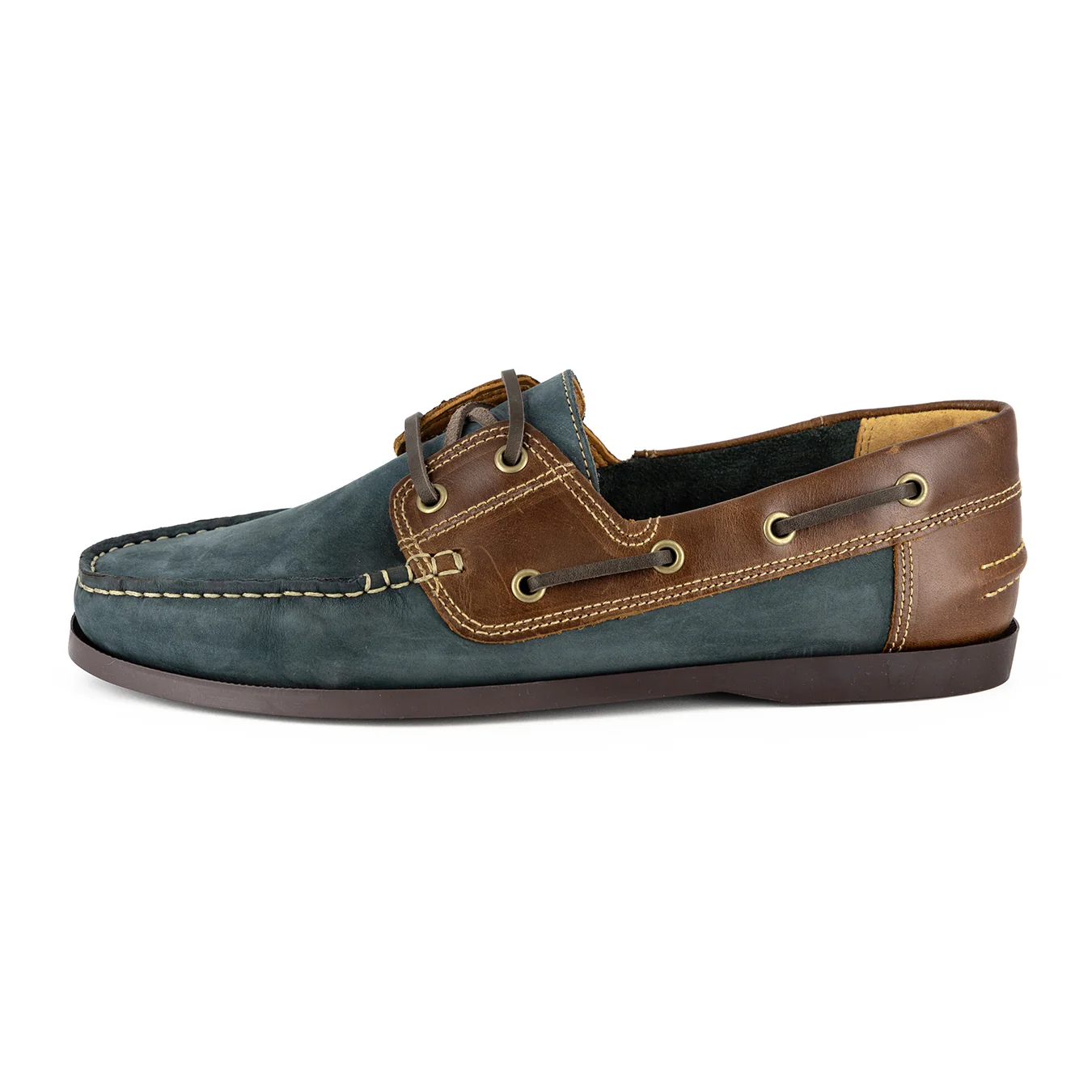 Exwaya : Mens Leather Boat Shoe in Marine Nubuck & Brown Carvano - Image 4