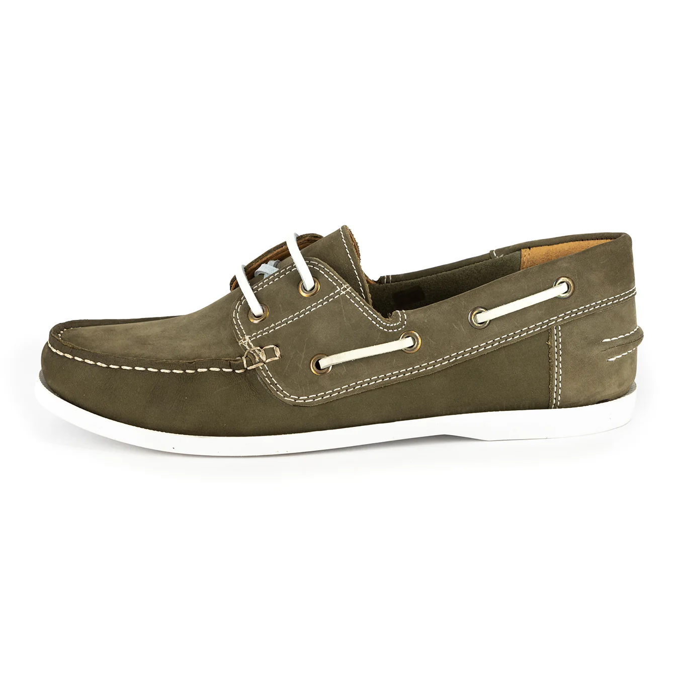 Exwaya : Mens Leather Boat Shoe in Olive Nubuck - Image 4