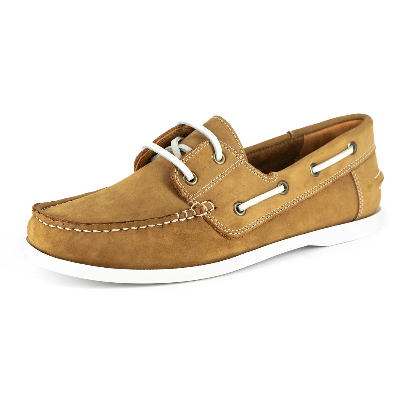 Exwaya : Mens Leather Boat Shoe in Tan Nubuck - Image 3