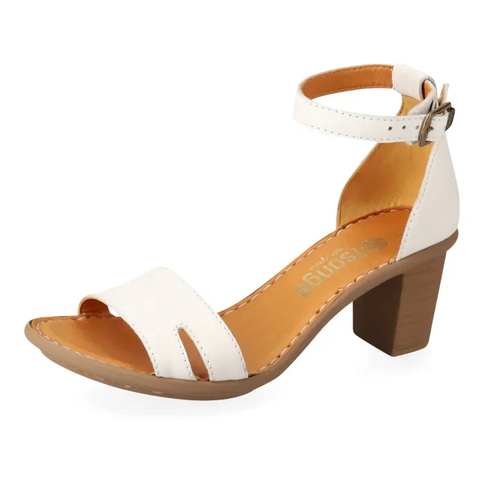 Ghardaia : Ladies High-Heeled Leather Sandal in White - Image 2