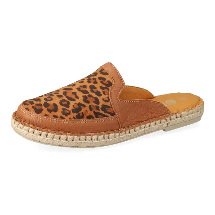Halamuza : Ladies Leather Espadrille Mule in Oak & Spotted Lisoto - Image 2