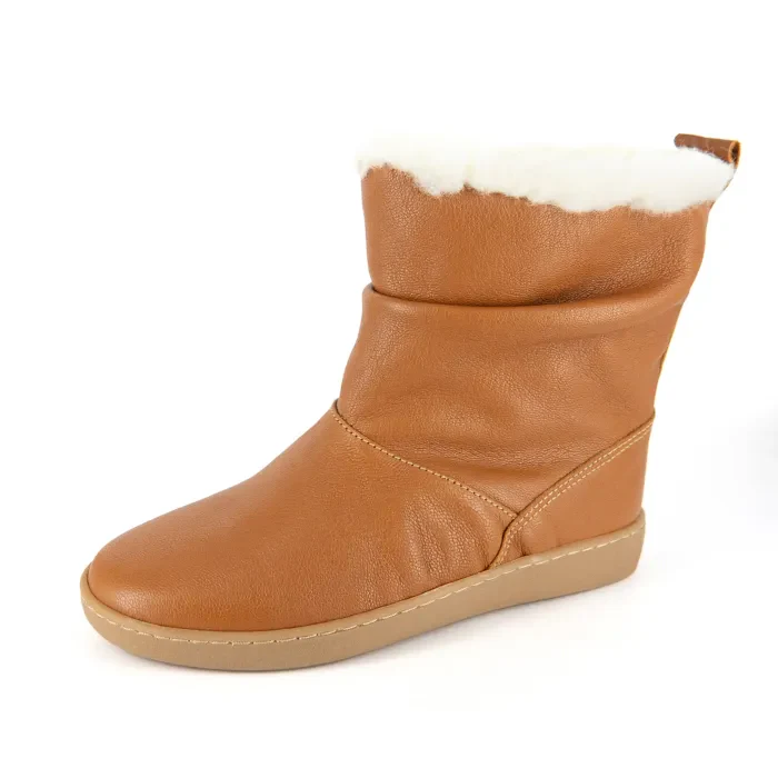 Iholide : Ladies 100% Wool-Lined Leather Short Boot in Oak - Image 3