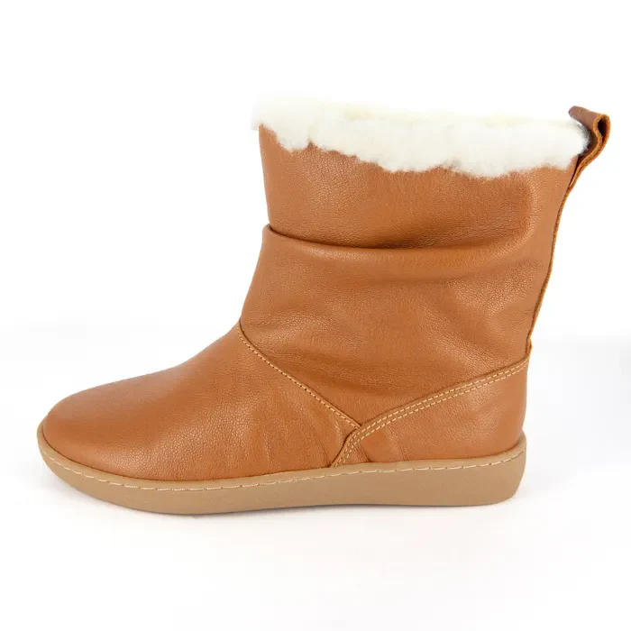 Iholide : Ladies 100% Wool-Lined Leather Short Boot in Oak - Image 4