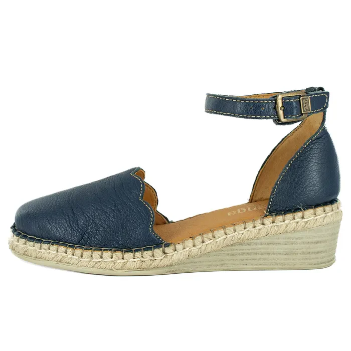 Inkantolo : Ladies Leather Wedge Espadrille in Denim - Image 3