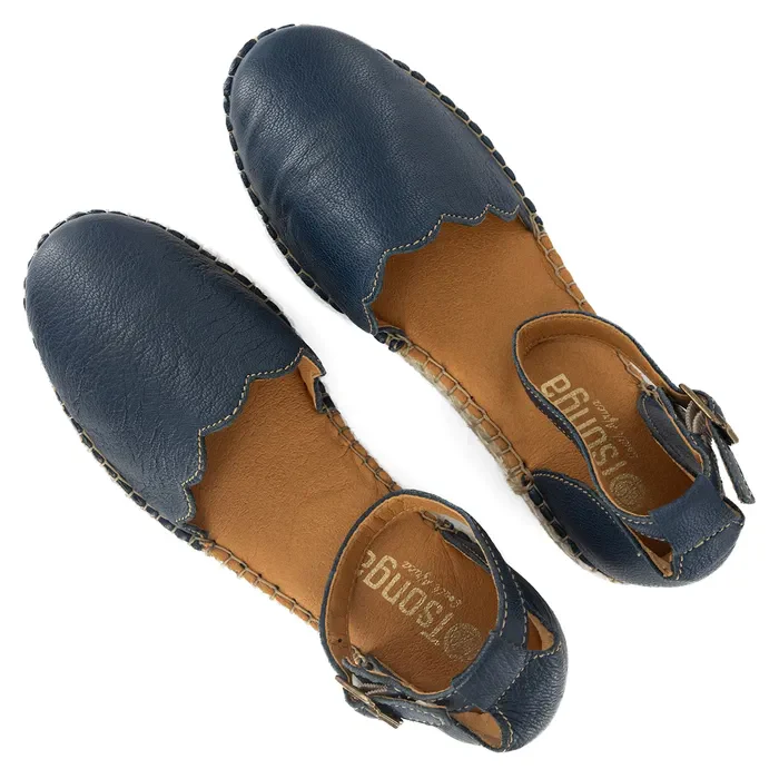Inkantolo : Ladies Leather Wedge Espadrille in Denim - Image 4