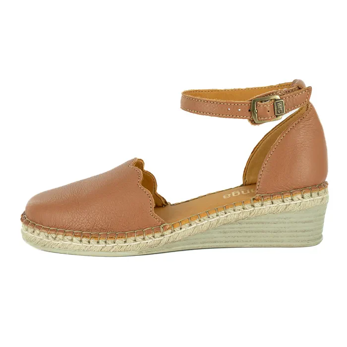 Inkantolo : Ladies Leather Wedge Espadrille in Oak - Image 3