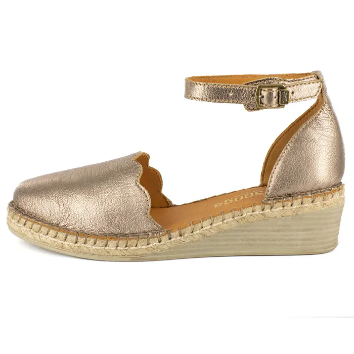 Inkantolo : Ladies Leather Wedge Espadrille in Sabbia - Image 3