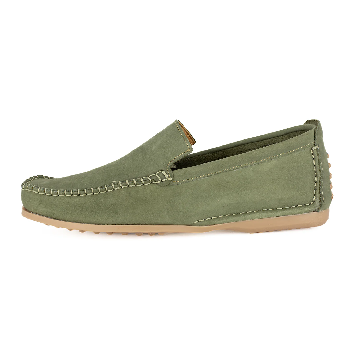Insonga : Mens Leather Moccasin in Olive Nubuck - Image 3
