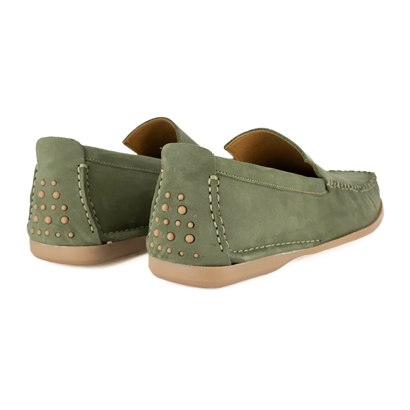 Insonga : Mens Leather Moccasin in Olive Nubuck - Image 4
