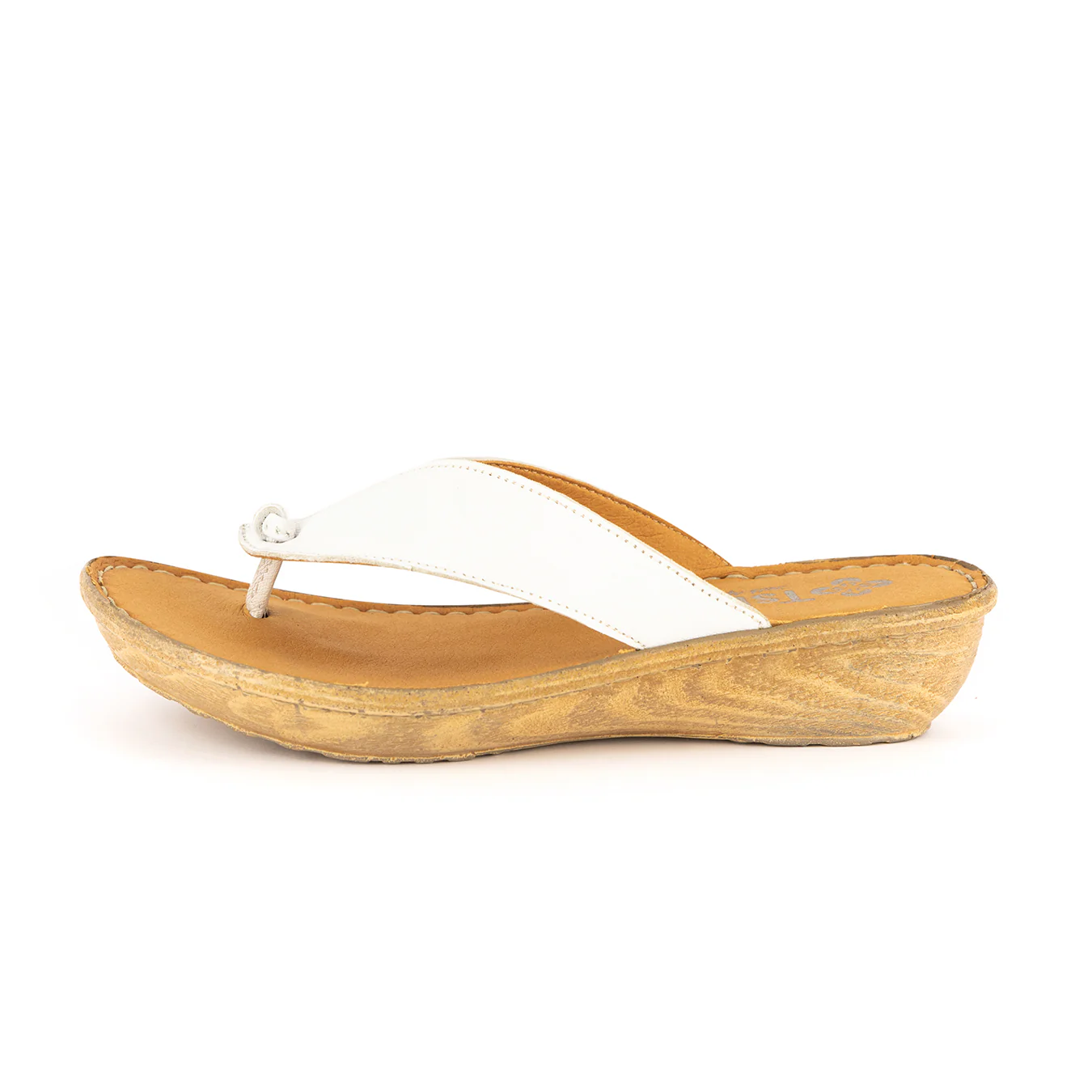 Isanya : Ladies Leather Tslops Wedge Heel Sandals in White Cayak - Image 3