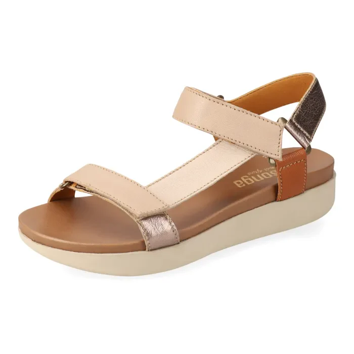 Jekete : Ladies Leather Sandal in Cream, Sabbia & Oak - Image 2