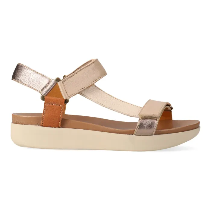 Jekete : Ladies Leather Sandal in Cream, Sabbia & Oak - Image 3