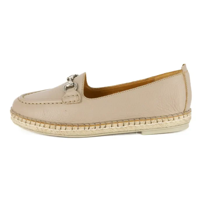 Kataleya : Ladies Leather Espadrille Shoe in Stone - Image 3