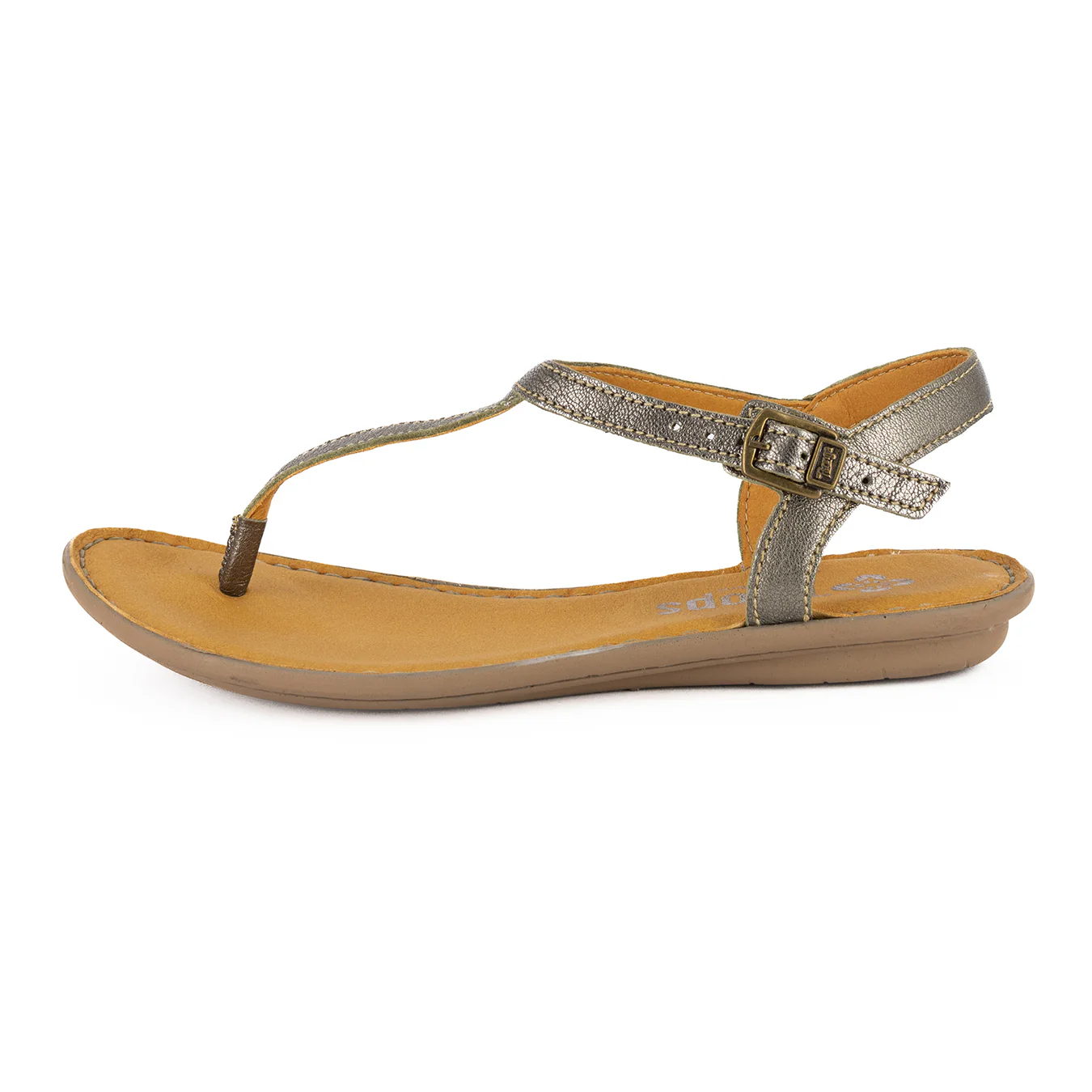 Khuthaza : Ladies Leather Tslops Sandal in Anthracite Metallic - Image 3