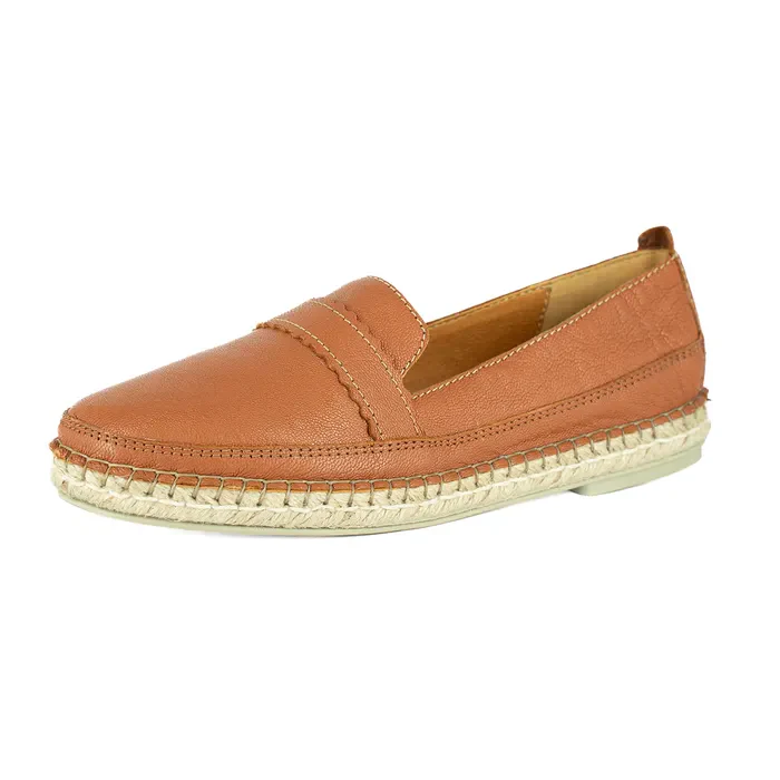 Klasik : Ladies Leather Espadrille Shoe in Oak - Image 3
