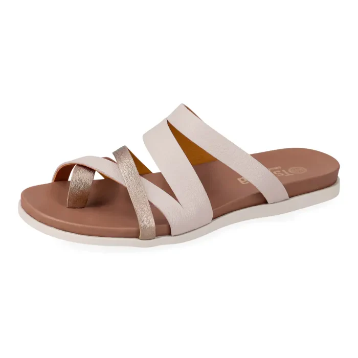 Kunqambeli : Ladies Leather Sandal in Cream & Sabbia - Image 2