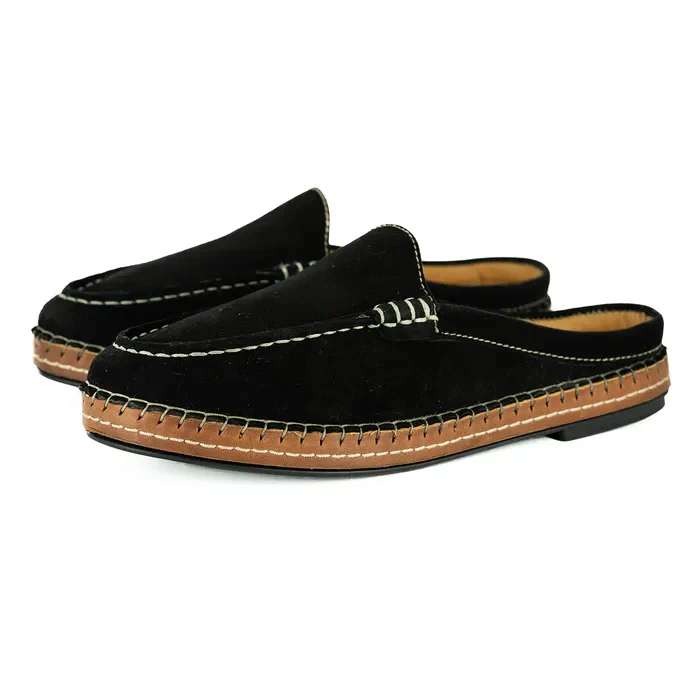 Lebowa : Ladies Leather Mule in Black Suede