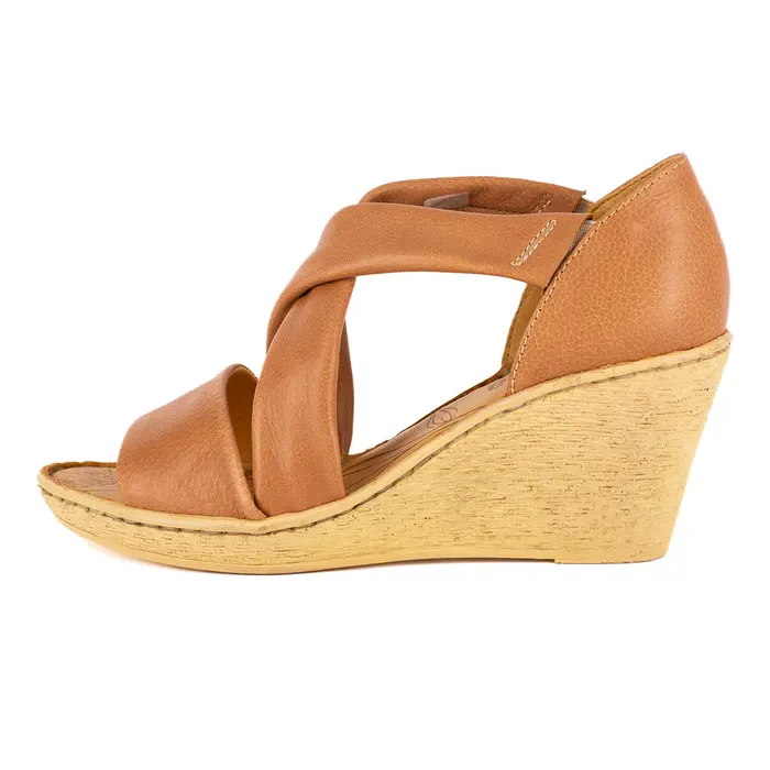 Lekuza : Ladies High-Heeled Leather Sandal in Tan - Image 3