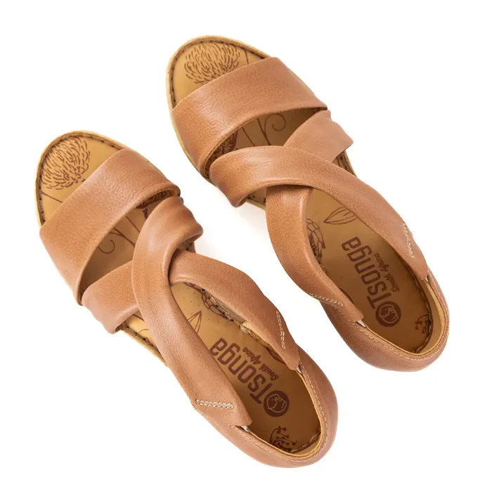 Lekuza : Ladies High-Heeled Leather Sandal in Tan - Image 4