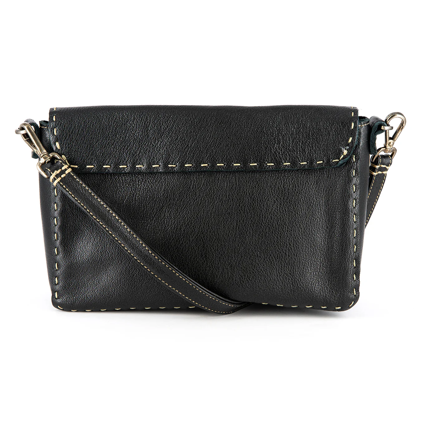 Liana : Ladies Leather Crossbody Handbag in Black Cayak - Image 3