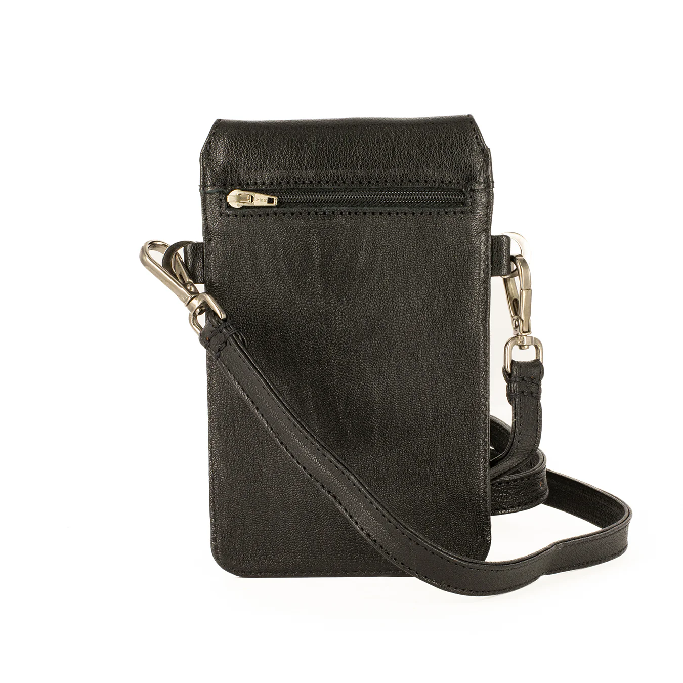Lupita : Ladies Leather Crossbody Purse in Black Cayak - Image 5