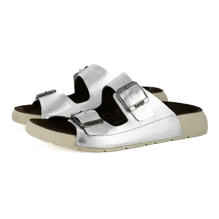 Masego : Ladies Leather Sandal in Silver