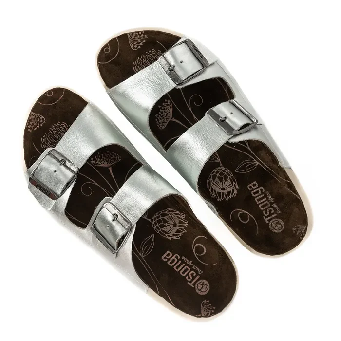 Masego : Ladies Leather Sandal in Silver - Image 4