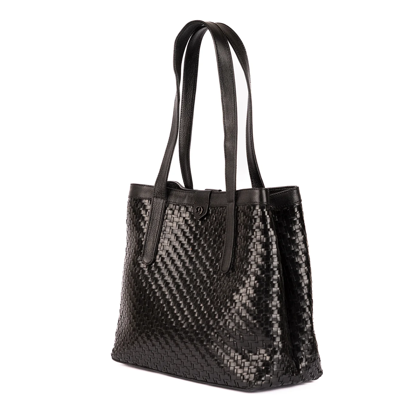 Masingita : Ladies Woven Leather Shopper Handbag in Black Seneca & Cayak - Image 4