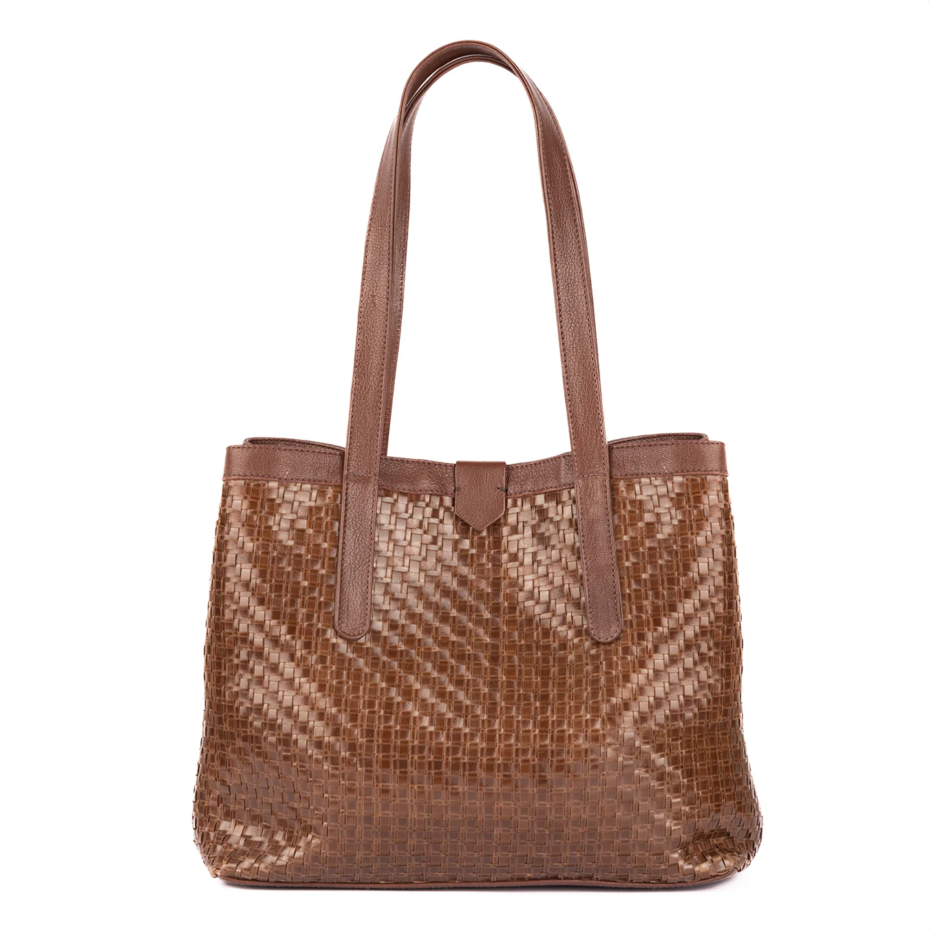 Masingita : Ladies Woven Leather Shopper Handbag in Choc Seneca & Cafe Cayak - Image 5