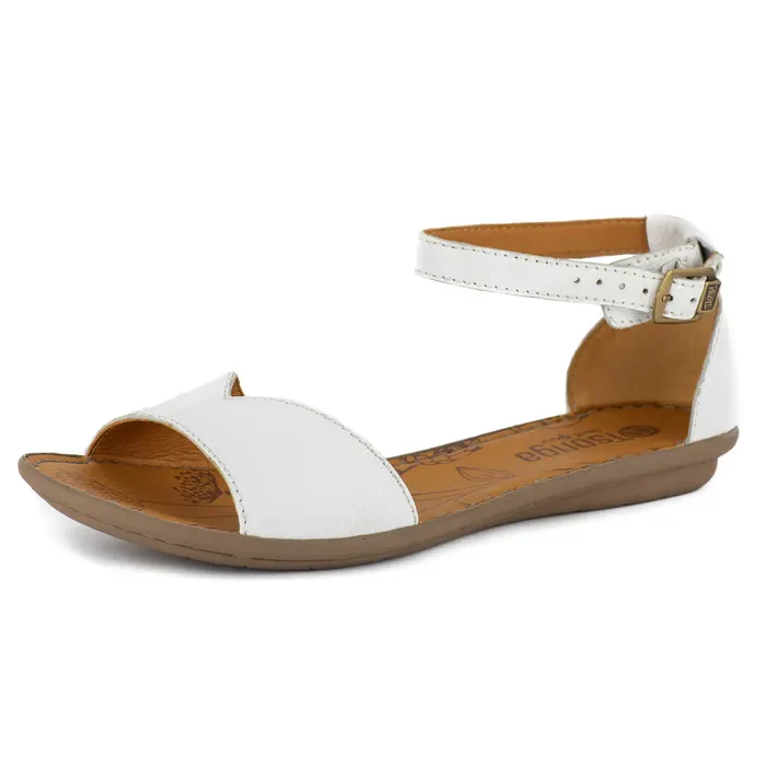 Moloise : Ladies Leather Sandal in White - Image 2