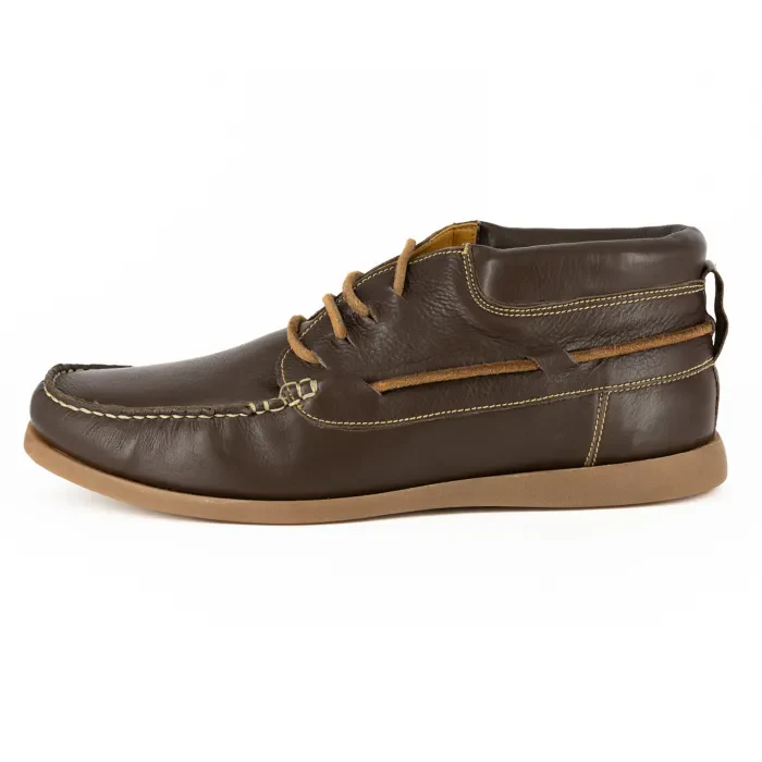 Nairobi : Mens Leather Boat Shoe in Choc Delta - Image 3