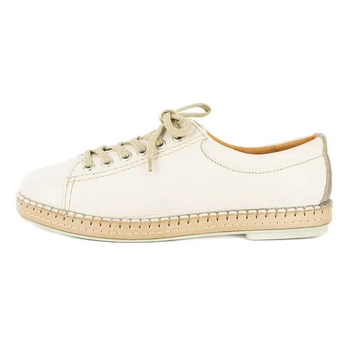 Naledi : Ladies Leather Sneaker in Cream - Image 3