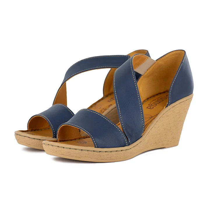 Nompempe : Ladies Leather High-Heel Sandal in Navy