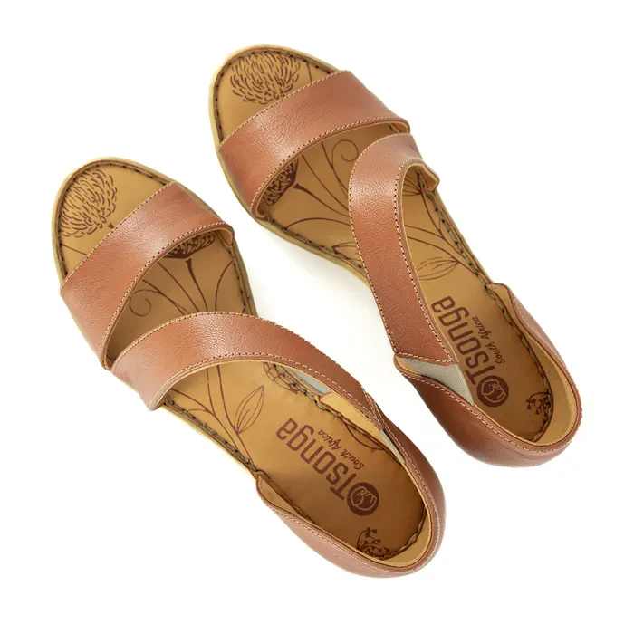 Nompempe : Ladies Leather High-Heel Sandal in Oak - Image 4