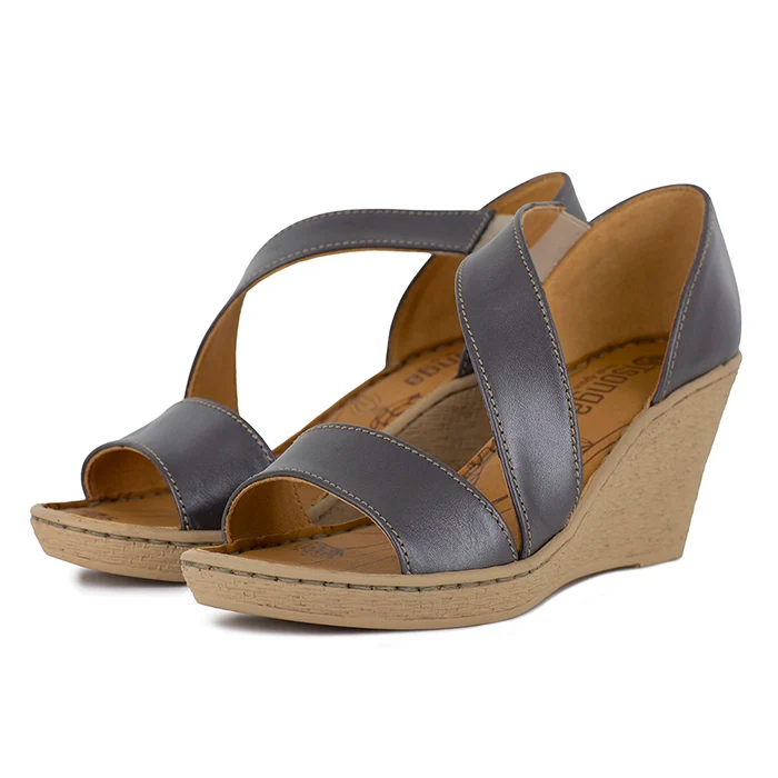 Nompempe : Ladies Leather High-Heel Sandal in Silver Perlato