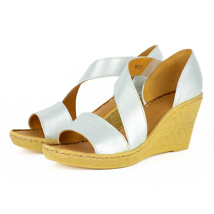 Nompempe : Ladies Leather High-Heel Sandal in Silver