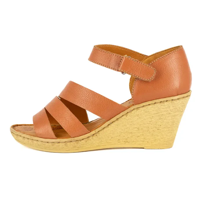 Nontle : Ladies Leather High-Heel Wedge Sandal in Oak - Image 3