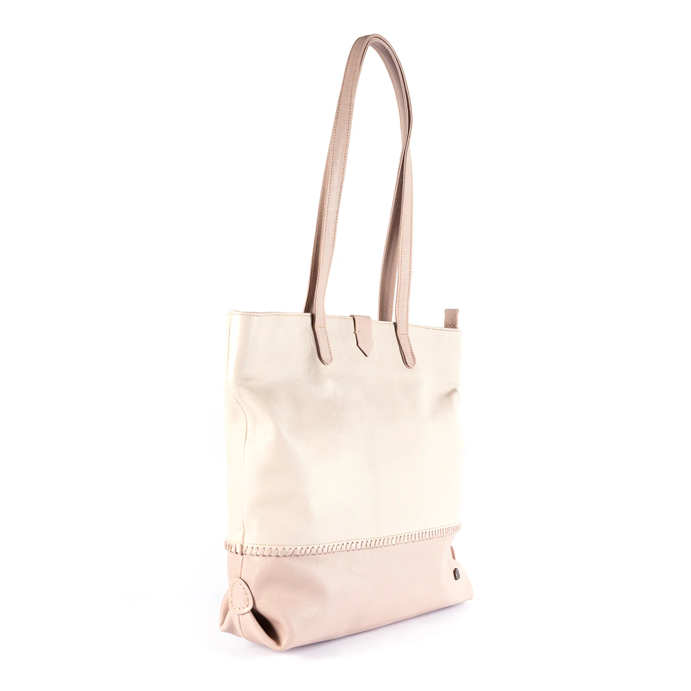 Omari : Ladies Leather Shopper Handbag in Cream and Rose Cayak - Image 4